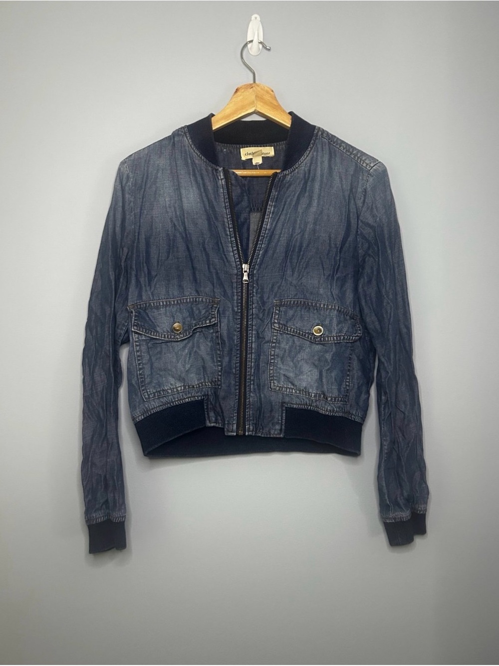 Cloth & Stone Denim Bomber Jacket in Washed Blue